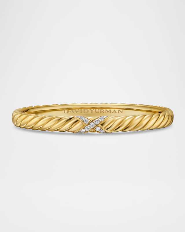 Sculpted Cable X Center Station Bracelet with Diamonds in 18K Gold, 6mm